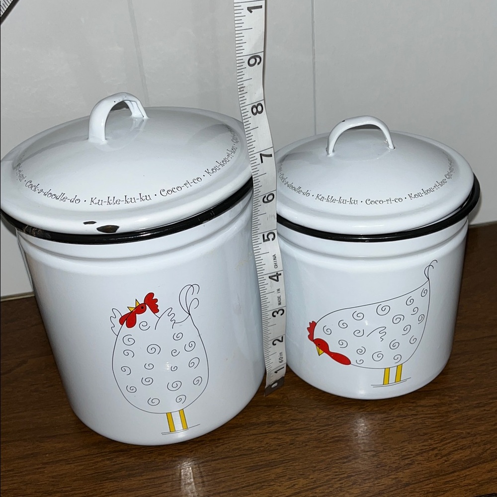White enameled canisters with chicken design - Picture 6 of 8
